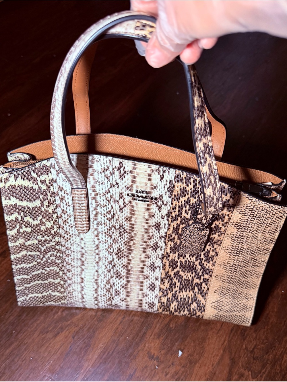 Coach Snake-Print Tote in Brown and Tan